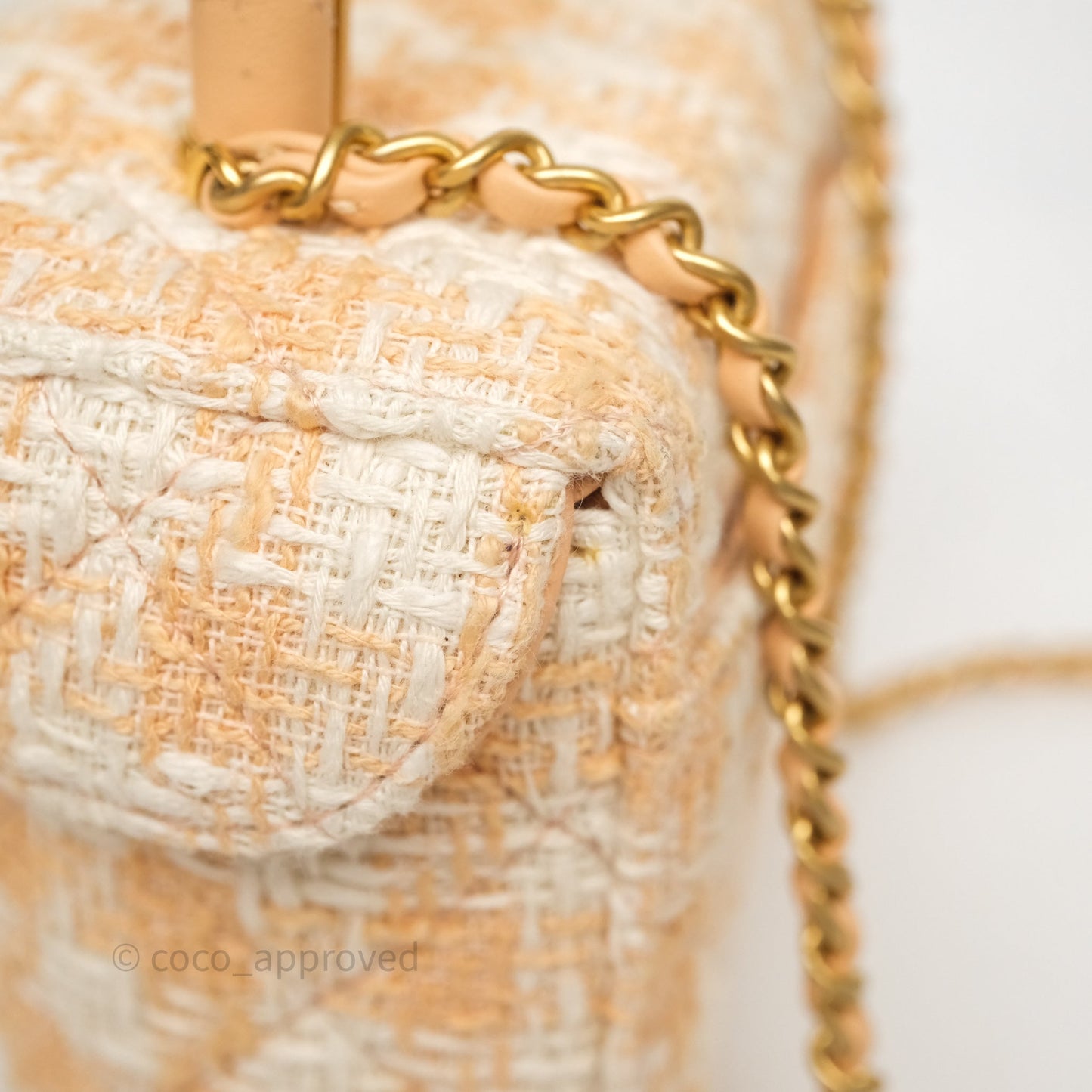 Chanel Vanity Case with Top Handle Orange Apricot Tweed Aged Gold Hardware