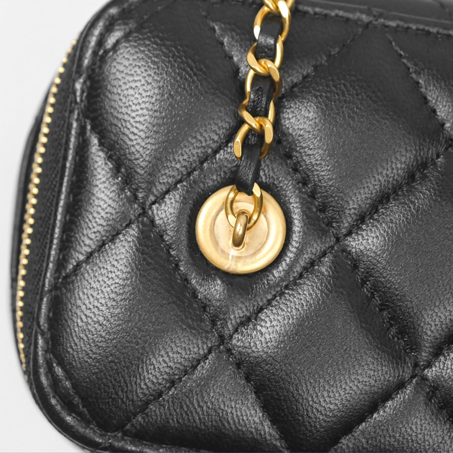 Chanel Vanity with COCO Heart Chain Black Lambskin Aged Gold Hardware