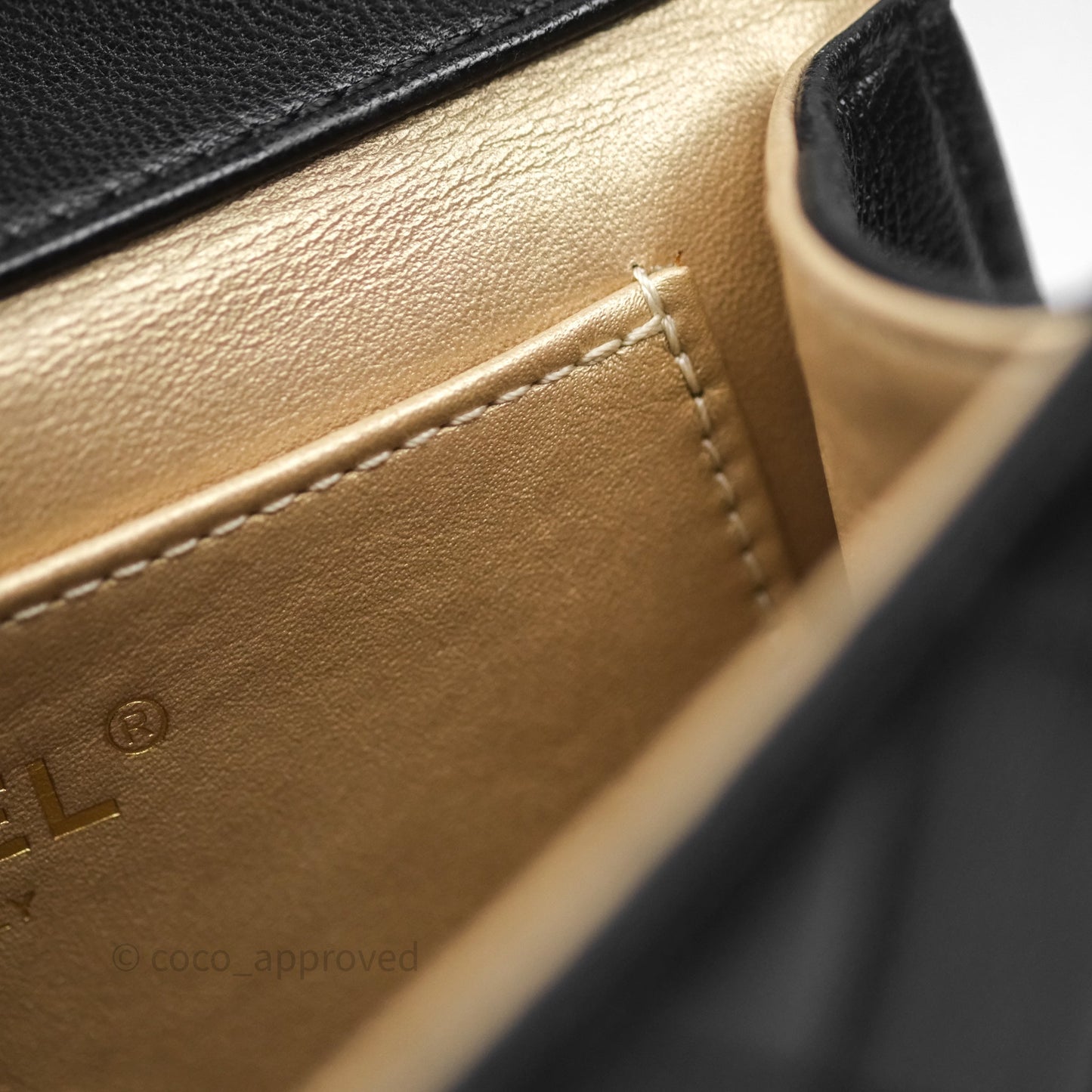 Chanel Quilted Chic Logo Pearls Flap Black Goatskin Aged Gold Hardware
