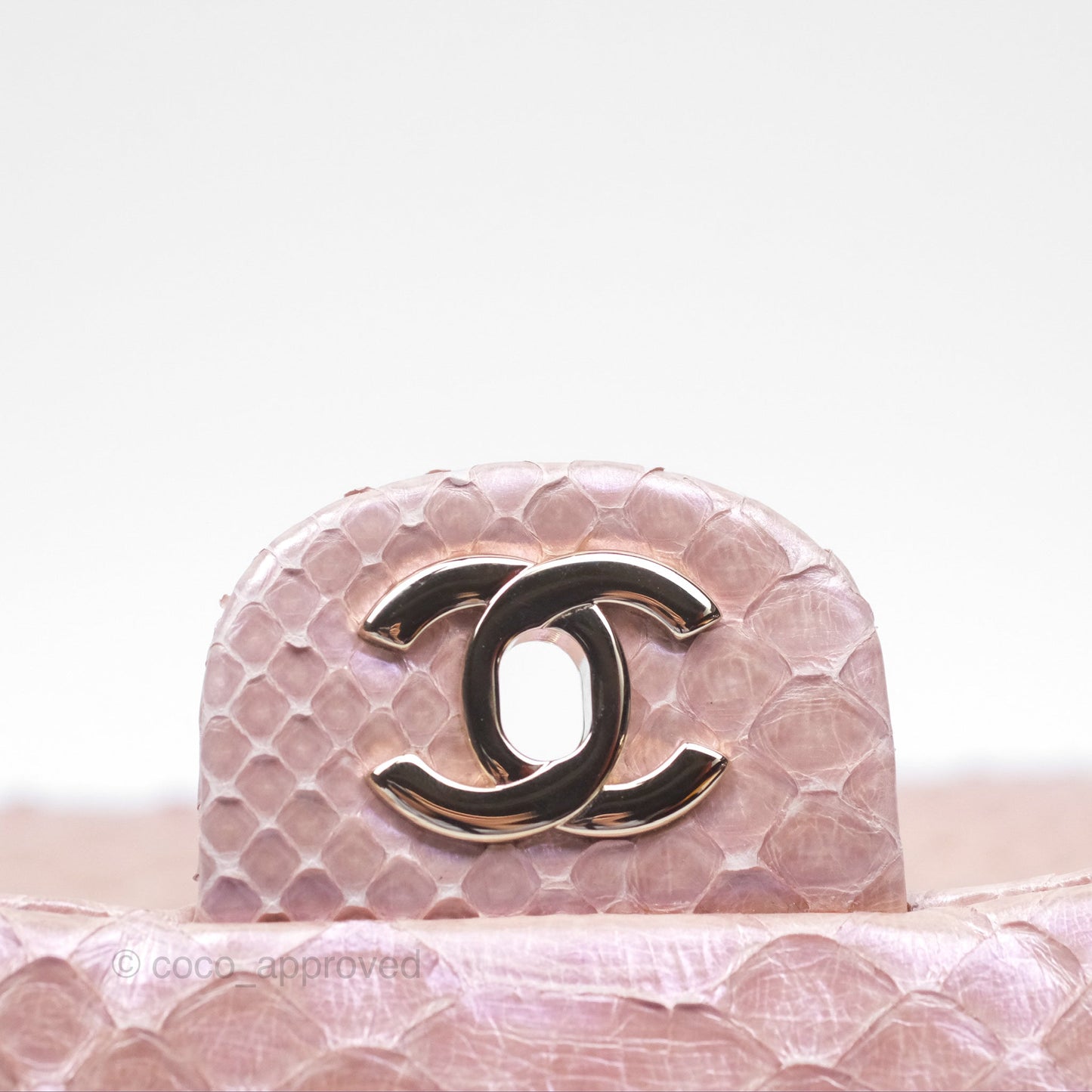 Chanel Classic M/L Medium Flap Quilted Iridescent Pink Python Gold Hardware