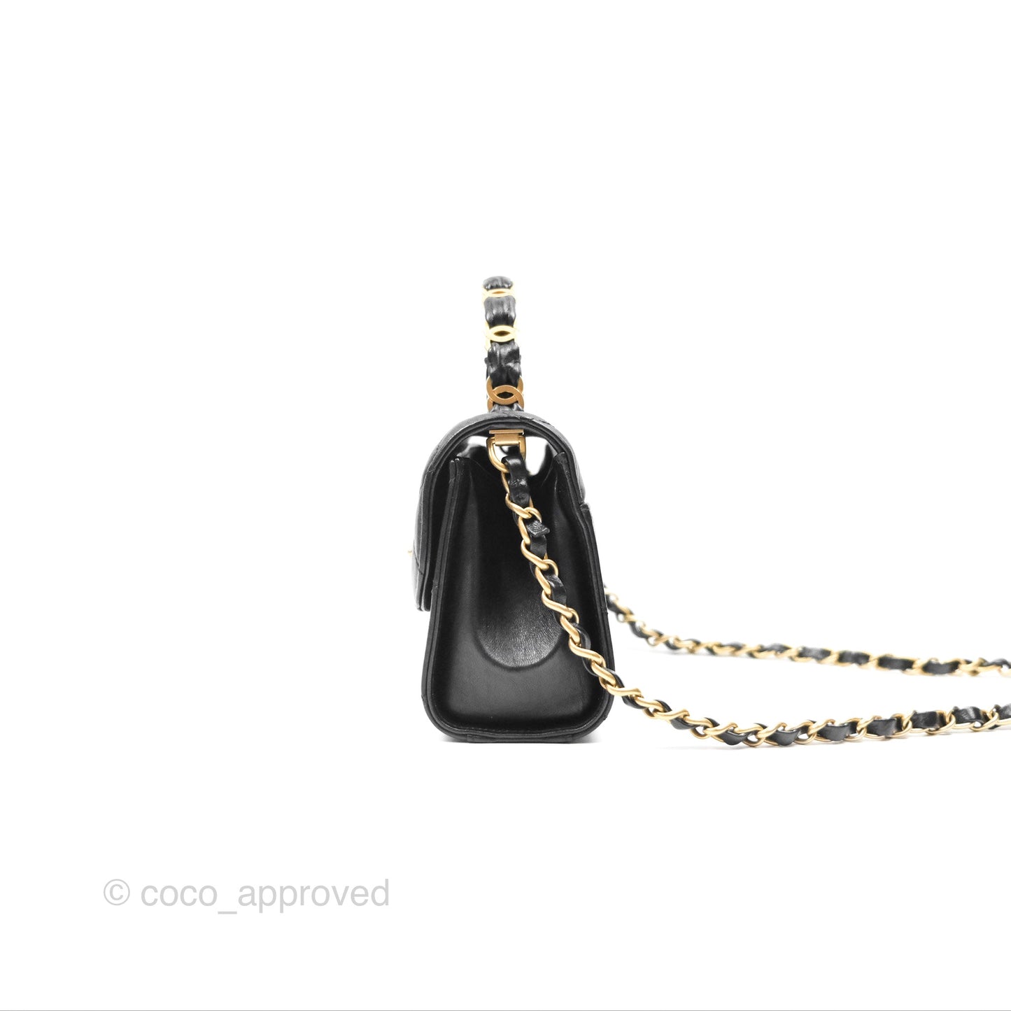 Chanel Mini Wrapped Handle Flap Bag Black Crumpled Lambskin Aged Gold Hardware 21S