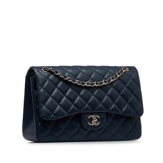 Luxury Chanel Classic Double Flap Jumbo Dark Blue Caviar gold