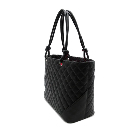 Luxury Chanel Cambon Ligne Tote Black Calfskin Silver