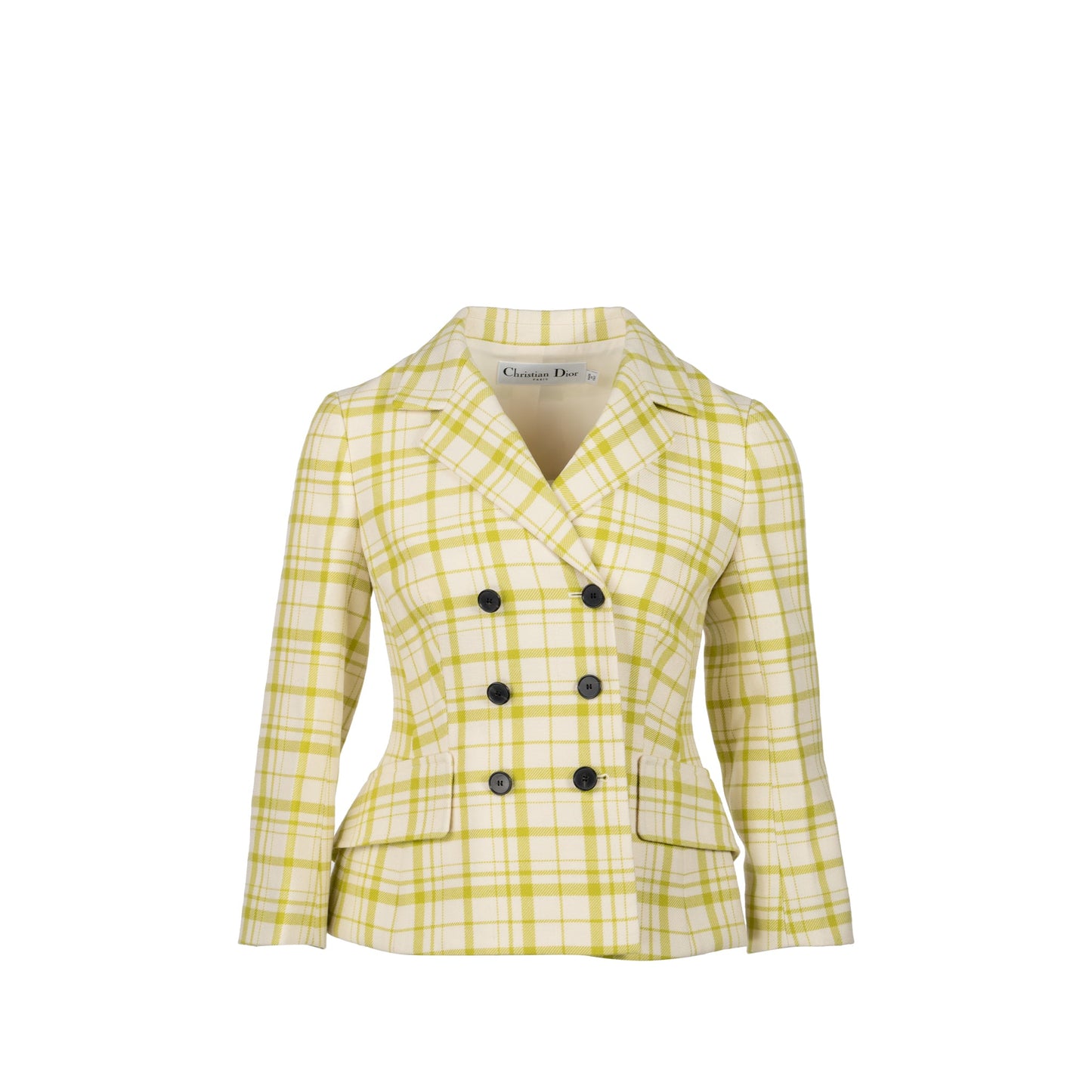 Dior Size 34 Pop Check Blazer Virgin Wool Light Green/White