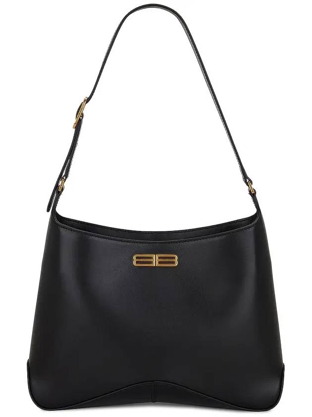 Luxury Balenciaga Double B Logo Medium Hobo Shoulder Bag Black