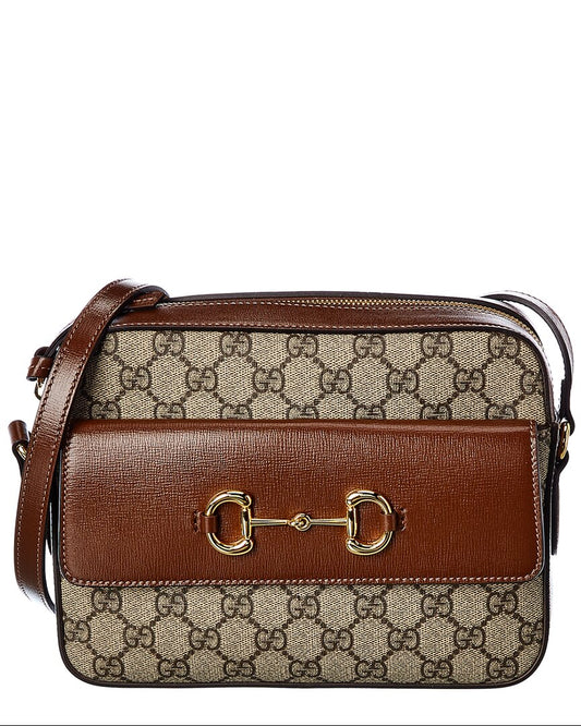 Luxury Gucci Trending 2025 Horsebit 1955 Small GG Supreme Canvas & Leather Shoulder Bag