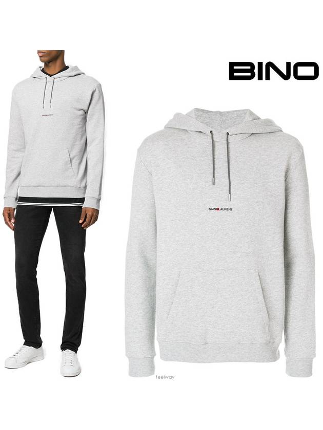Luxury Saint Laurent Men's Logo Print Fleece Hoodie Grey