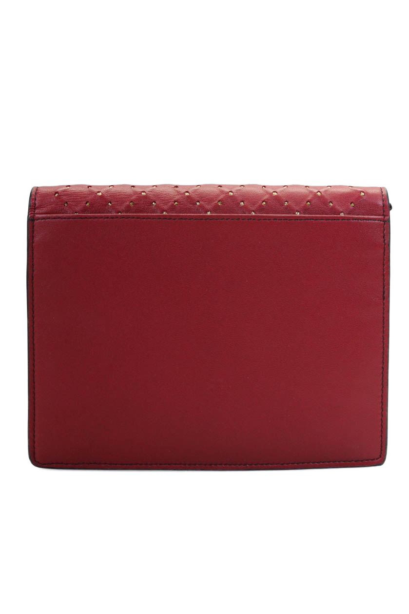 Luxury Bottega Veneta Womens Leather Metallic Woven Buttoned Zip Clutch Handbag Red