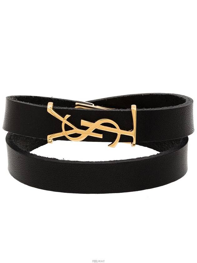 Luxury Saint Laurent Monogram Double Wrap Bracelet Black