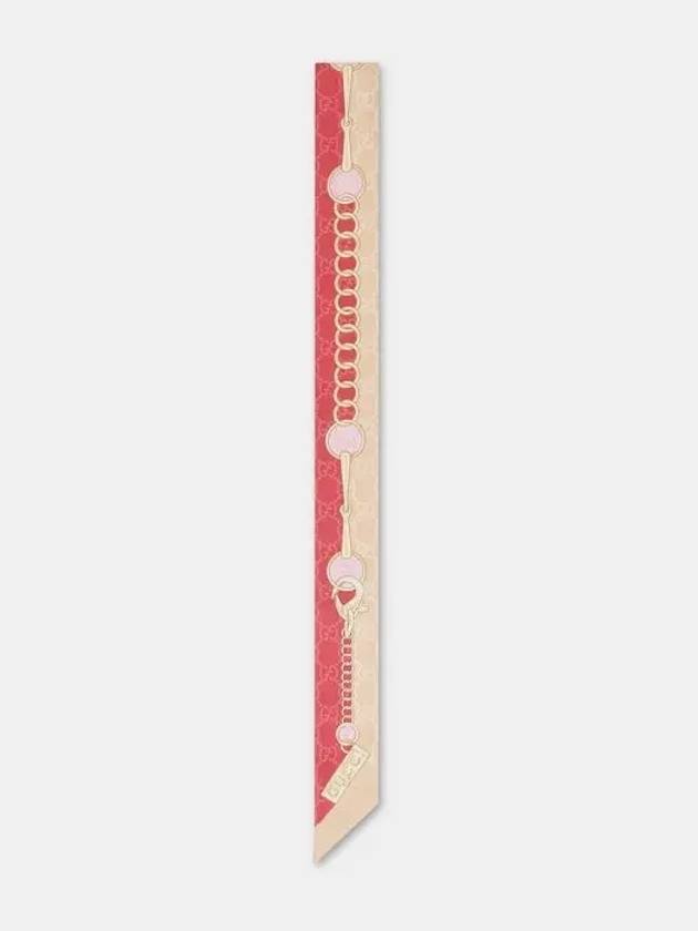 Luxury Gucci Trending 2025 GG Chain Print Silk Neck Bow Pink 7748193G0015872