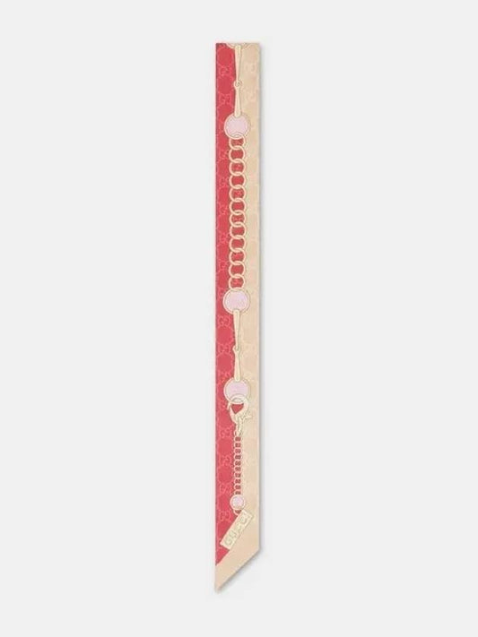 Luxury Gucci Trending 2025 GG Chain Print Silk Neck Bow Pink 7748193G0015872