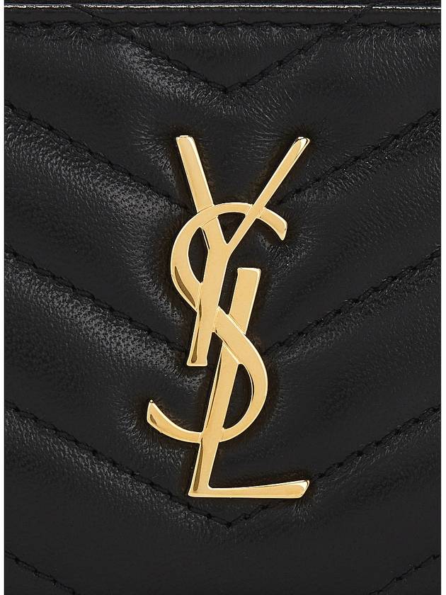 Luxury Saint Laurent Monogram Logo Plaque Zip-Up Card Wallet Black