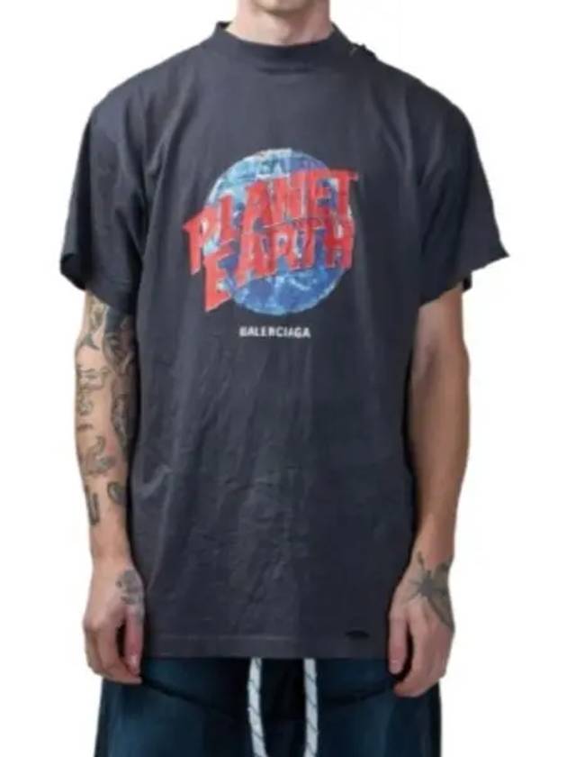 Luxury Balenciaga Planet Earth Oversized Short Sleeve T-Shirt Black