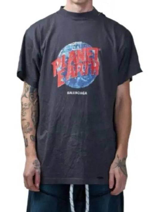 Luxury Balenciaga Planet Earth Oversized Short Sleeve T-Shirt Black