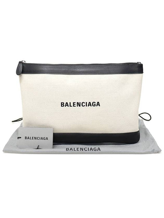 Luxury Balenciaga 420407 Cotton Canvas Navy Clip M Clutch