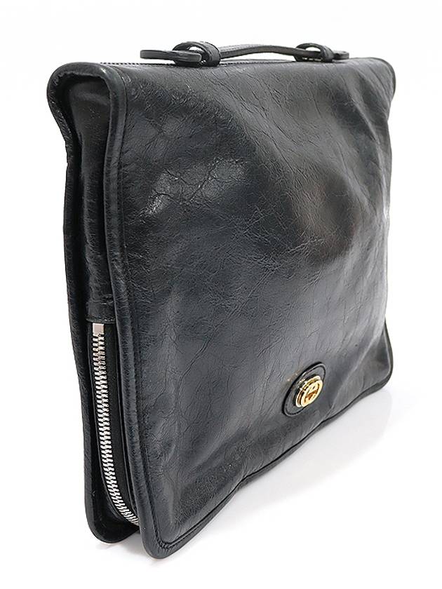 Luxury Gucci Trending 2025 575829 Black Soft Leather Two tone Interlocking G Portfolio Clutch Briefcase