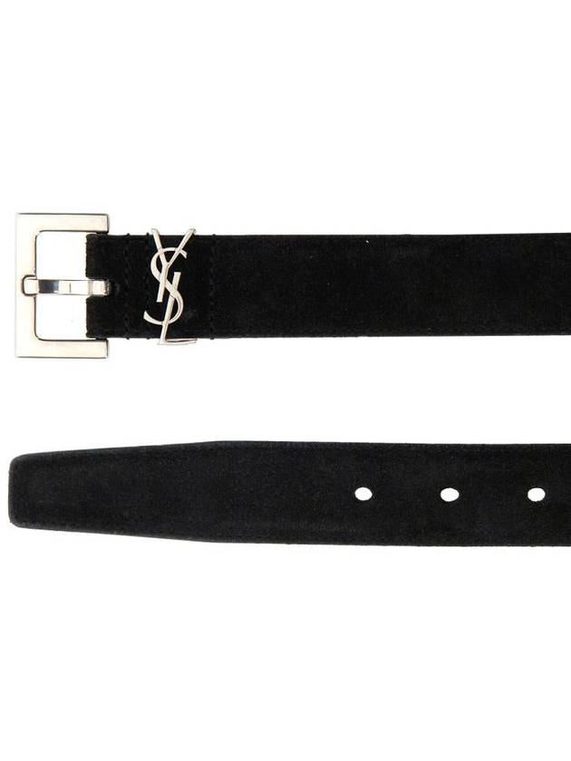 Luxury Saint Laurent Logo Suede Leather Belt Black