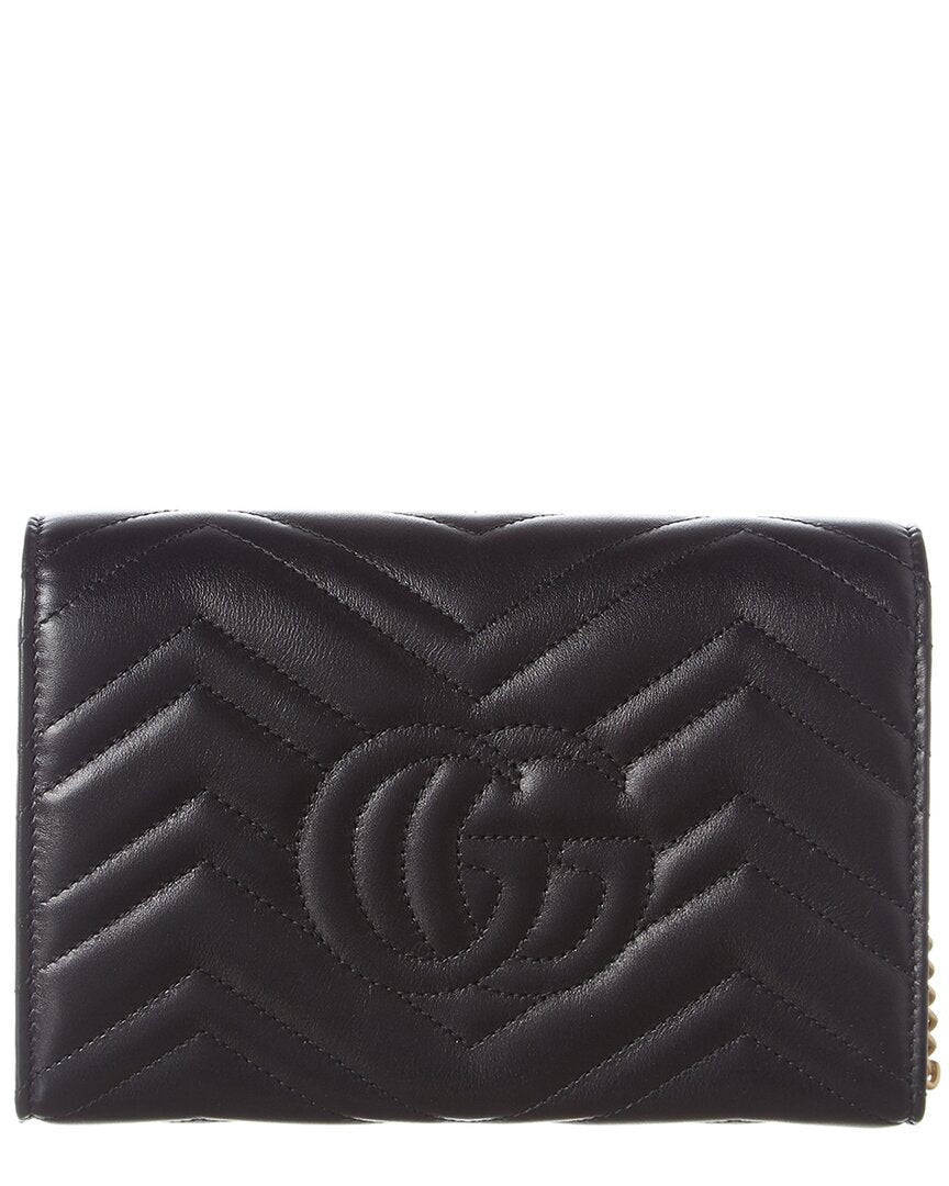 Luxury Gucci Trending 2025 GG Marmont Matelasse Leather Wallet On Chain, Black