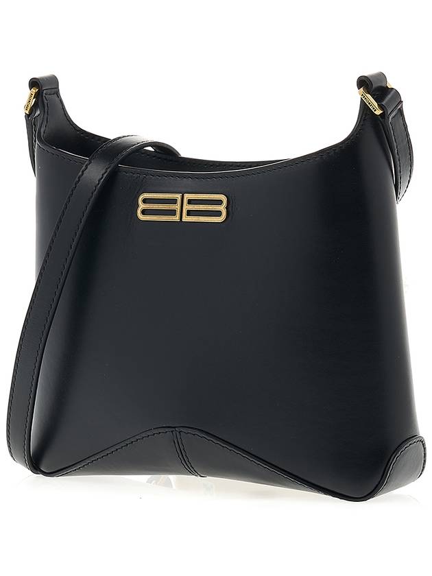 Luxury Balenciaga Double B Logo Hobo Shoulder Bag Black