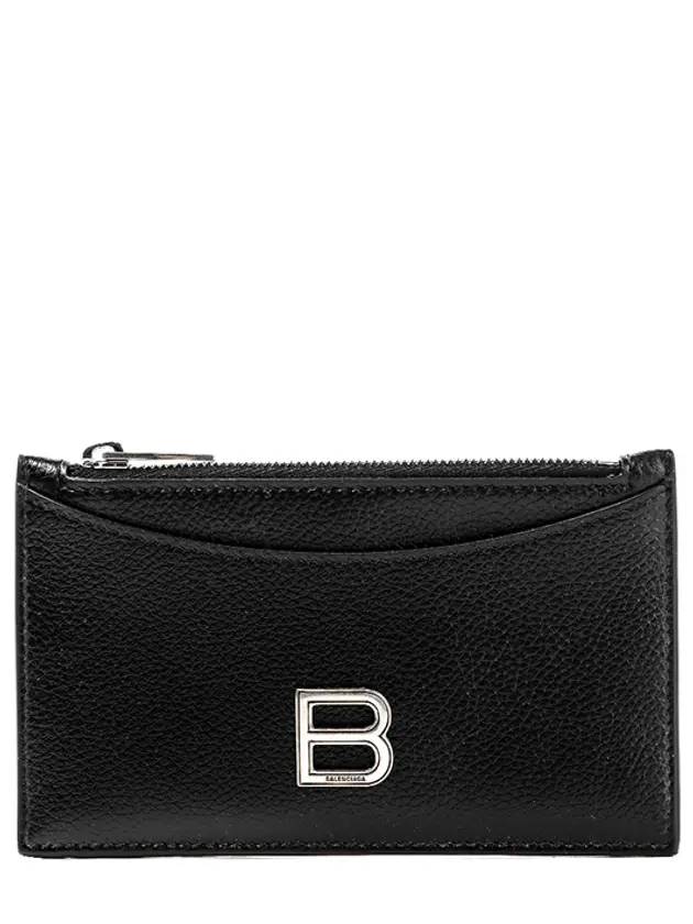 Luxury Balenciaga Hourglass Zipper Leather Card Wallet Black Silver