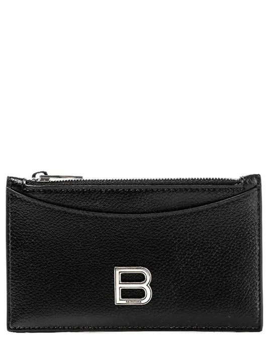 Luxury Balenciaga Hourglass Zipper Leather Card Wallet Black Silver