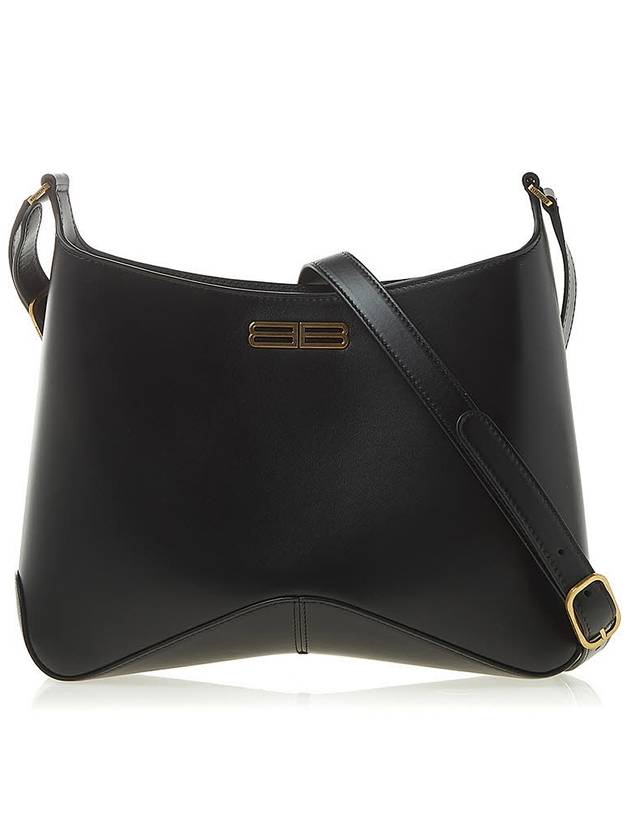 Luxury Balenciaga Double B Logo Medium Hobo Shoulder Bag Black