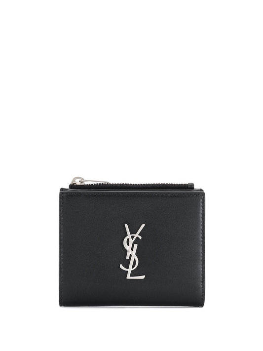 Luxury Saint Laurent Men's Logo Plaque Wallet in Nero | 5757260SX0E1000