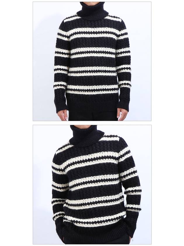 Luxury Saint Laurent Striped Wool Turtleneck Black