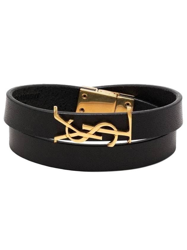 Luxury Saint Laurent Monogram Double Wrap Bracelet Black