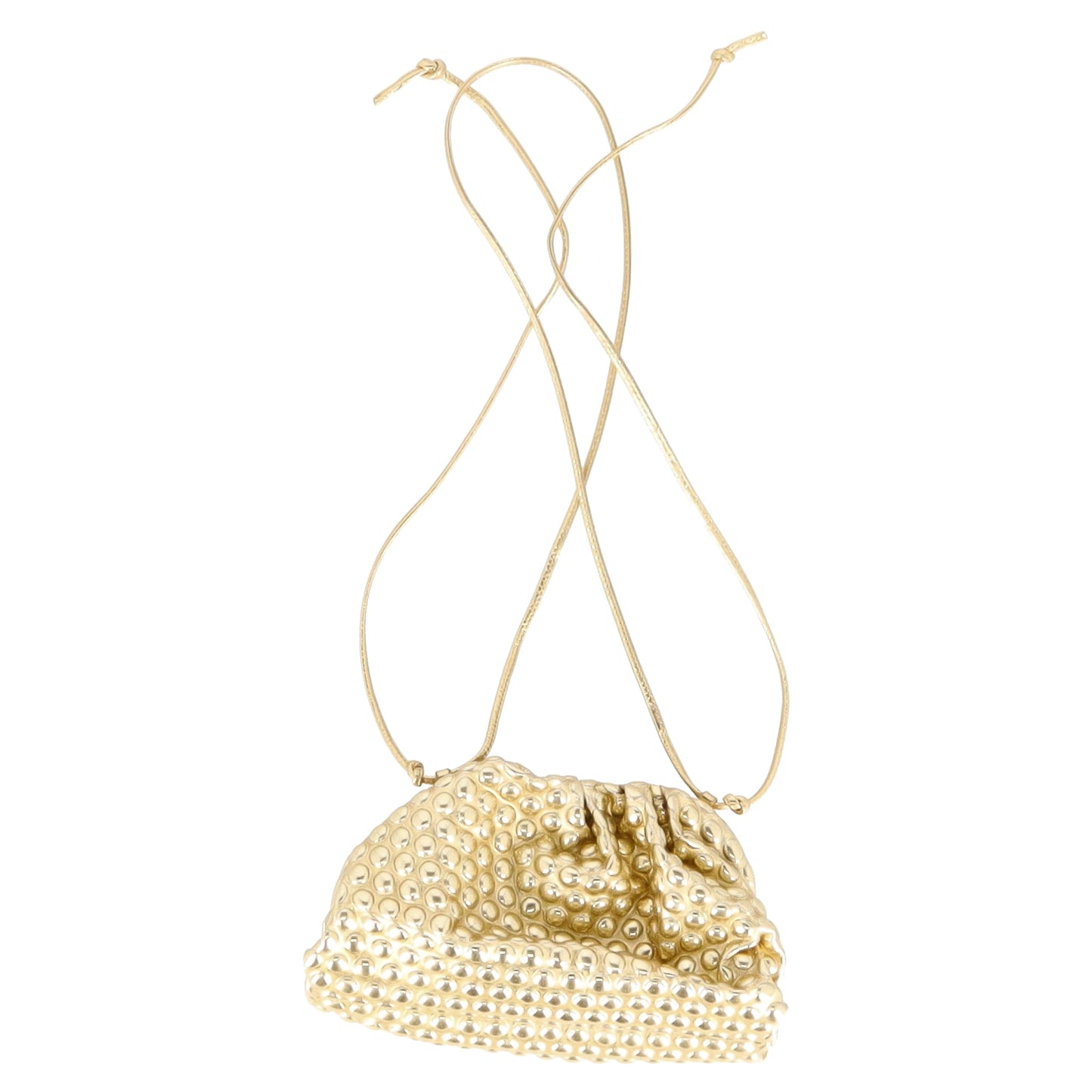 Luxury Bottega Veneta Mini Pouch Bubble-Embellished Sling Bag in Metallic Gold Leather
