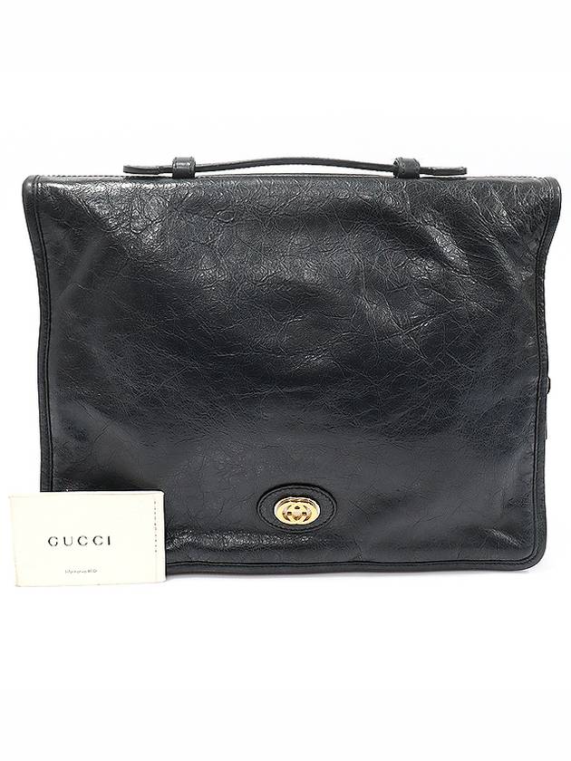 Luxury Gucci Trending 2025 575829 Black Soft Leather Two tone Interlocking G Portfolio Clutch Briefcase