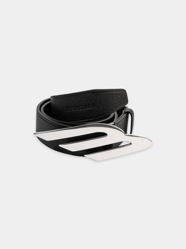 Luxury Balenciaga Moto Logo Leather Belt Black