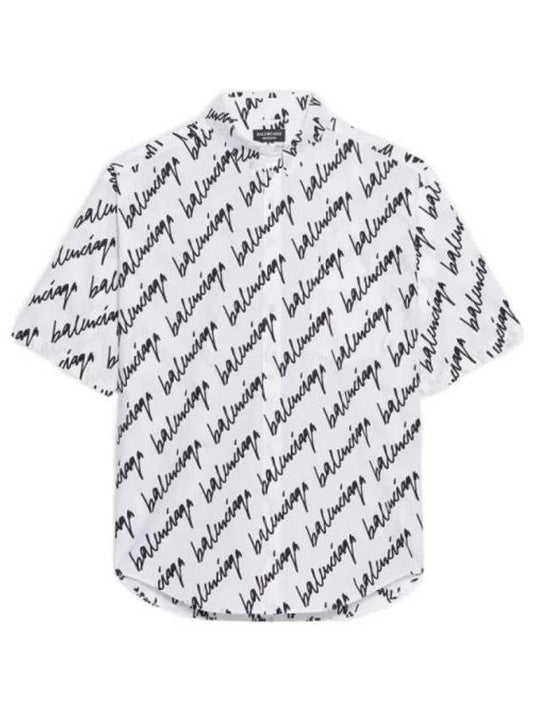 Luxury Balenciaga All-Over Logo Print Short Sleeve Shirt White
