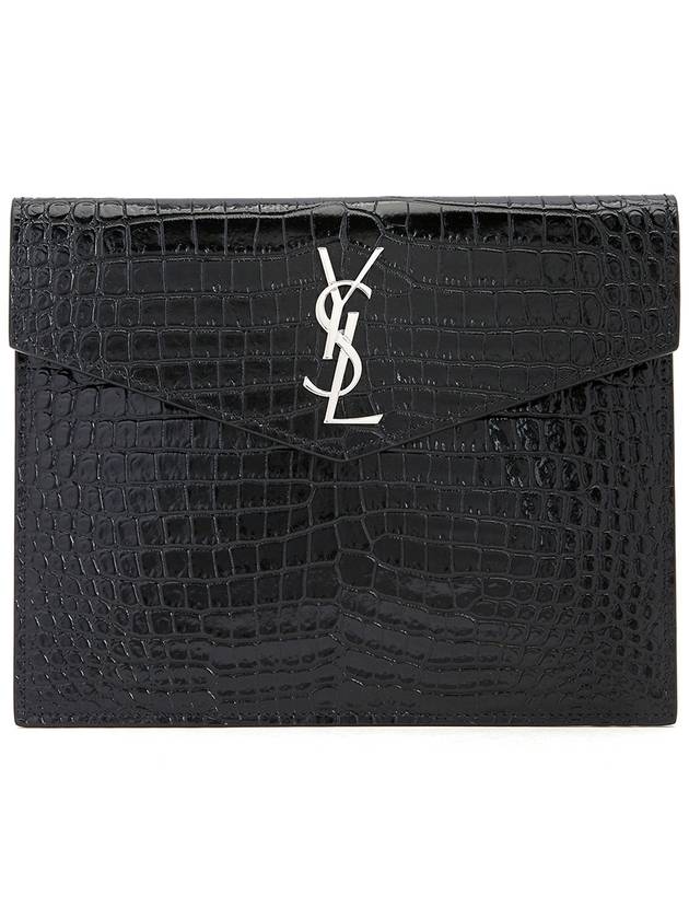 Luxury Saint Laurent Crocodile Uptown Pouch Bag Black