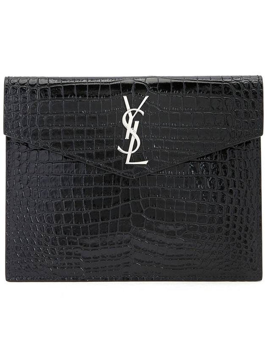 Luxury Saint Laurent Crocodile Uptown Pouch Bag Black