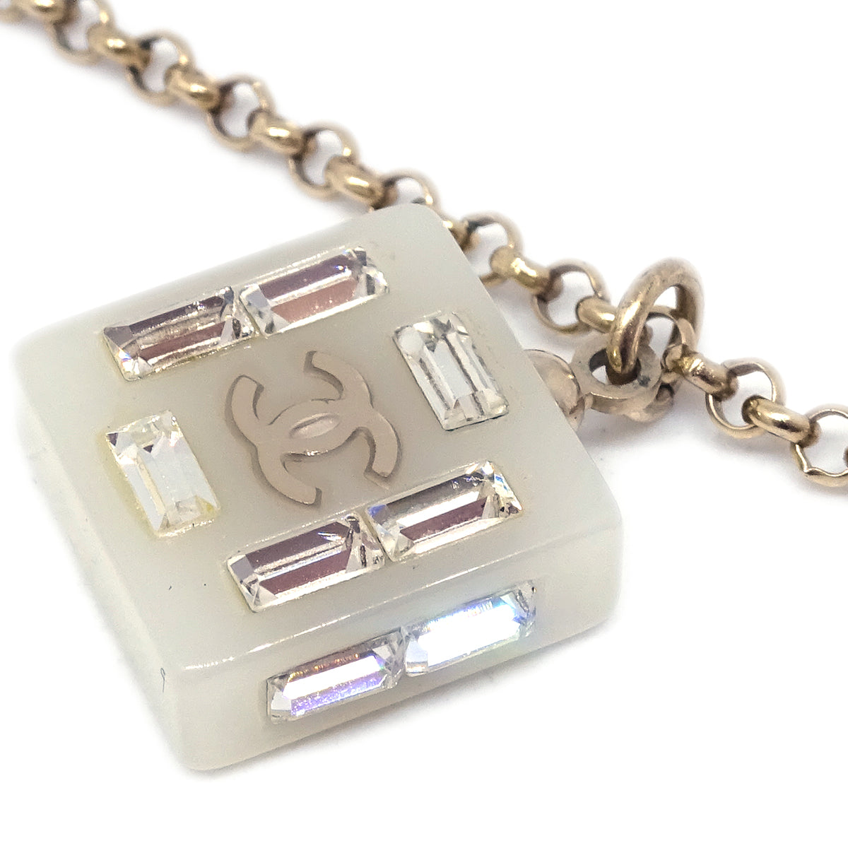 Chanel Gold Chain Pendant Necklace Rhinestone 08P