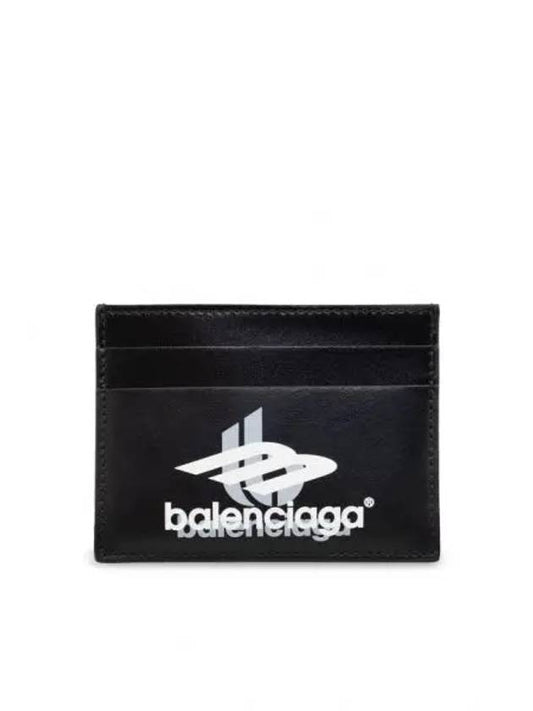Luxury Balenciaga Logo Print Leather Card Wallet Black