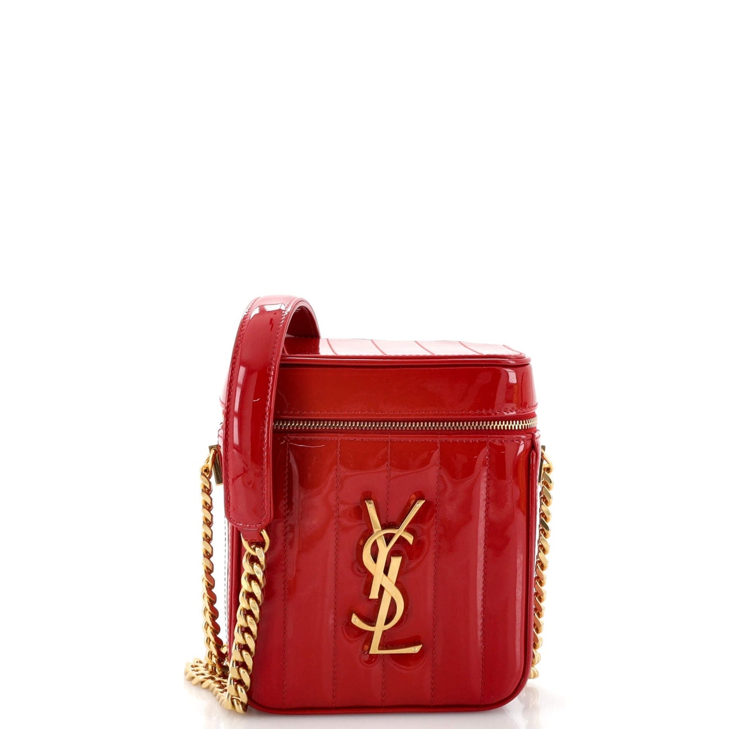 Luxury Saint Laurent Vicky Vanity Case Crossbody Bag Vertical Quilted Patent