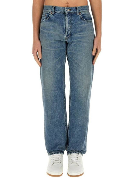 Luxury Saint Laurent Cotton Straight Leg Jeans Blue