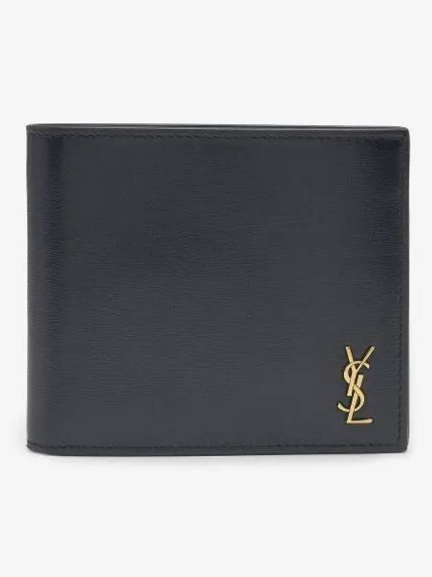 Luxury Saint Laurent Tiny Cassandre Gold Monogram Half Wallet Black