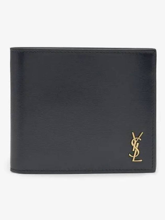 Luxury Saint Laurent Tiny Cassandre Gold Monogram Half Wallet Black