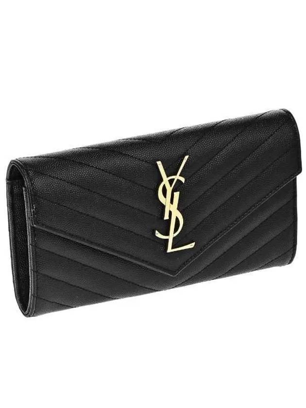 Luxury Saint Laurent Matelasse Monogram Quilting Leather Flap Long Wallet Black