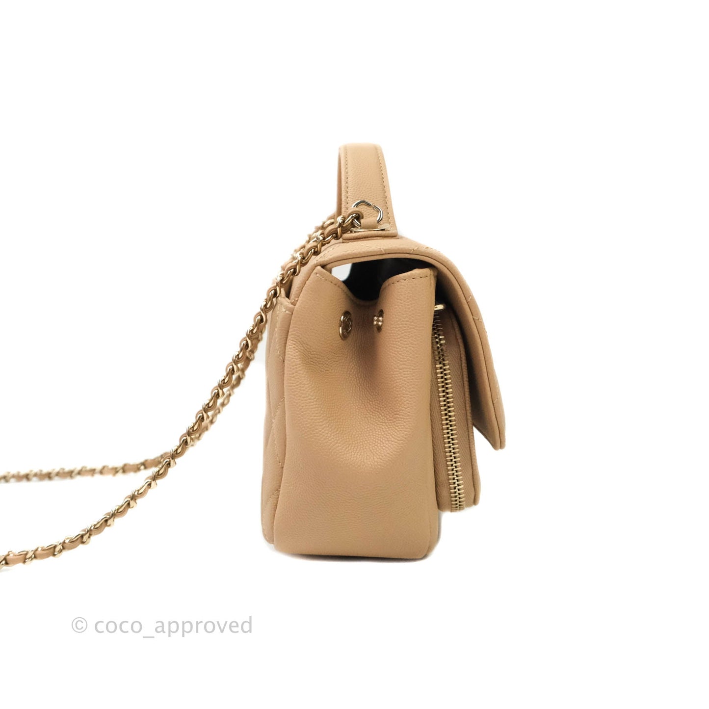 Chanel Quilted Small Business Affinity Flap Beige Caviar Light Gold Hardware