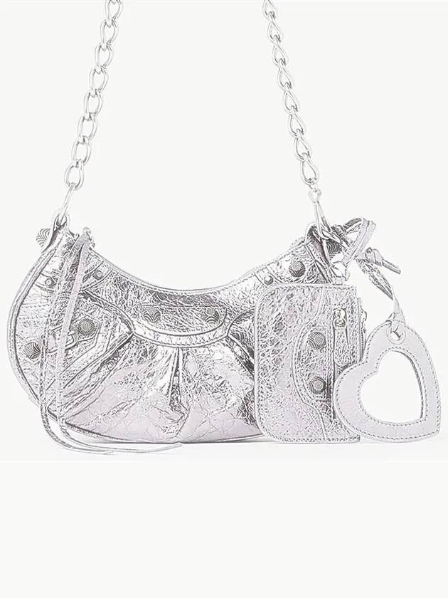 Luxury Balenciaga WoMen's Le Cagole XS Chain Metal Shoulder Bag Silver