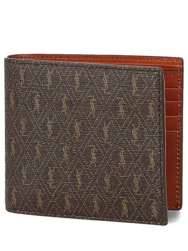 Luxury Saint Laurent Men’s Monogram Canvas and Smooth Leather Half Wallet Chestnut