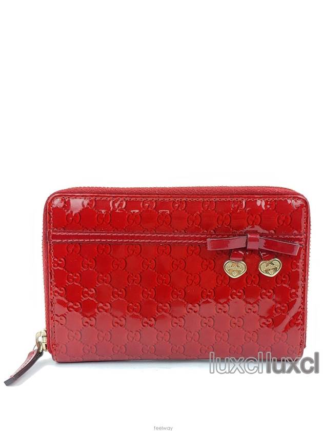 Luxury Gucci Trending 2025 GG patent ribbon heart zipper wallet 258407
