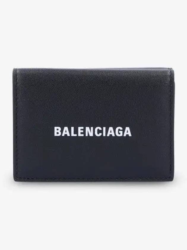Luxury Balenciaga Logo Print Tri-Fold Half Wallet Black