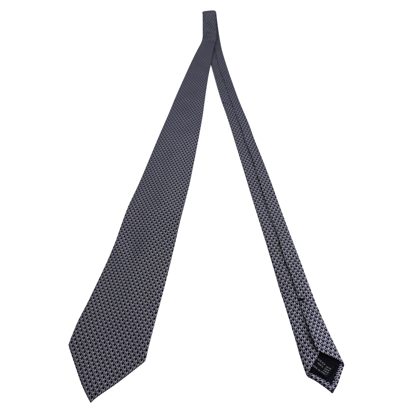 Luxury Gucci Trending 2025 Patterned Tie in Dark Blue and White Silk