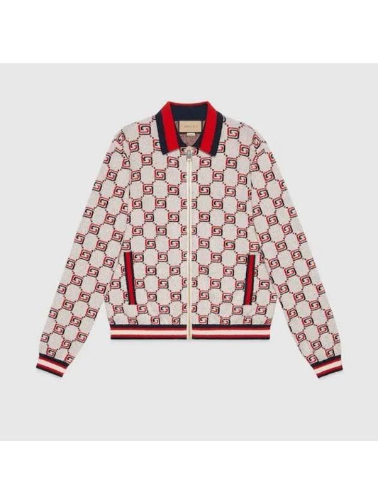 Luxury Gucci Trending 2025 GG Cotton Jacquard Zipper Cardigan Ivory Red