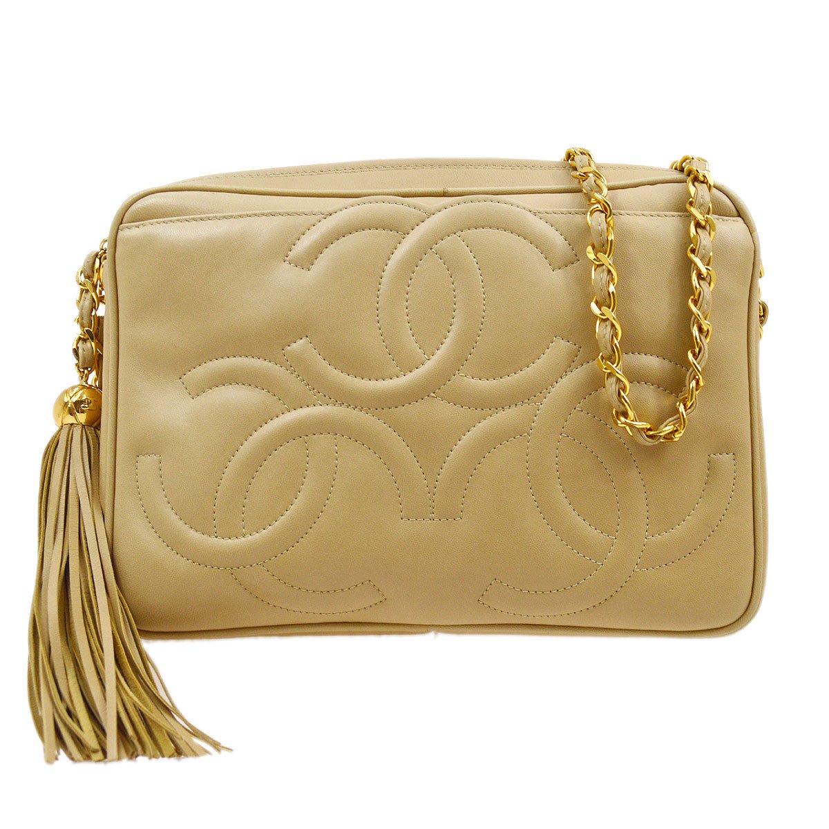 Luxury Chanel 1994-1996 Triple CC Camera Bag Small Beige Lambskin